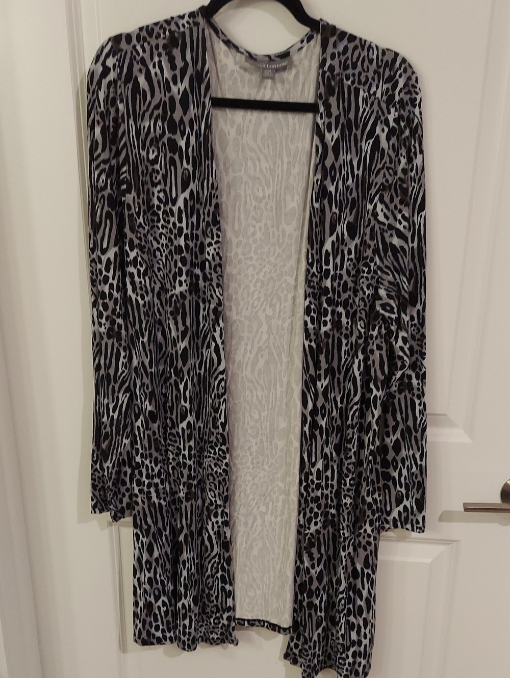 Jessica London Black and White Animal Print Open Front Cardigan